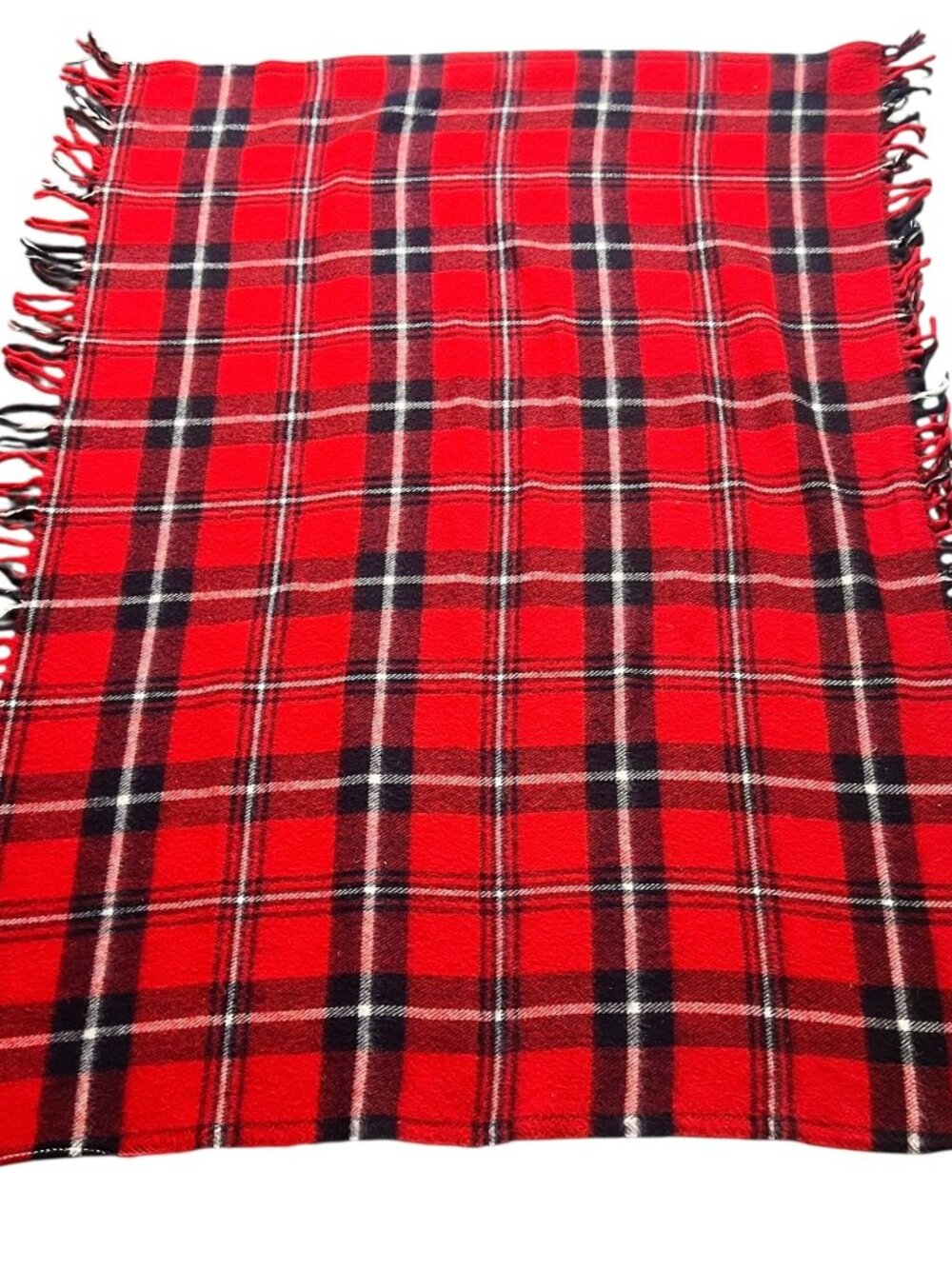 Faribo Faribault Woolen Mill Co Throw Blanket Red White Black Plaid Fleece